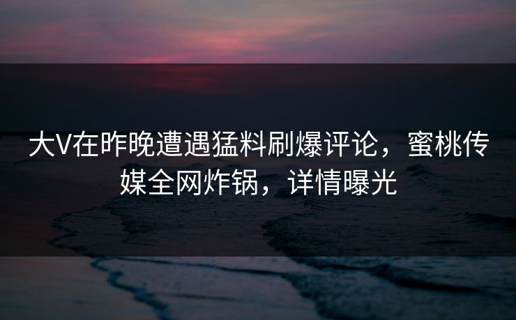 大V在昨晚遭遇猛料刷爆评论，蜜桃传媒全网炸锅，详情曝光
