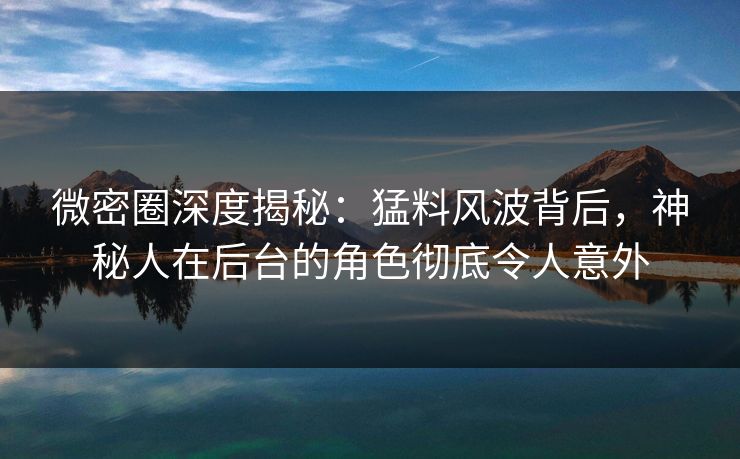 微密圈深度揭秘：猛料风波背后，神秘人在后台的角色彻底令人意外